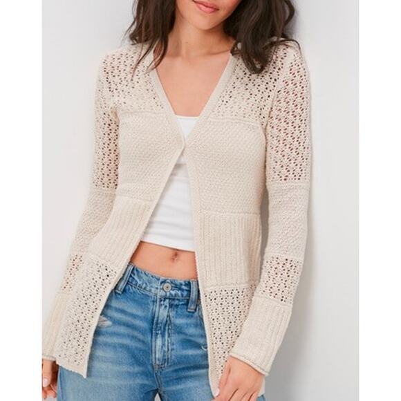 AMERICAN EAGLE Single Button Open Crochet Cardigan Sweater Cream Small S - Picture 1 of 9